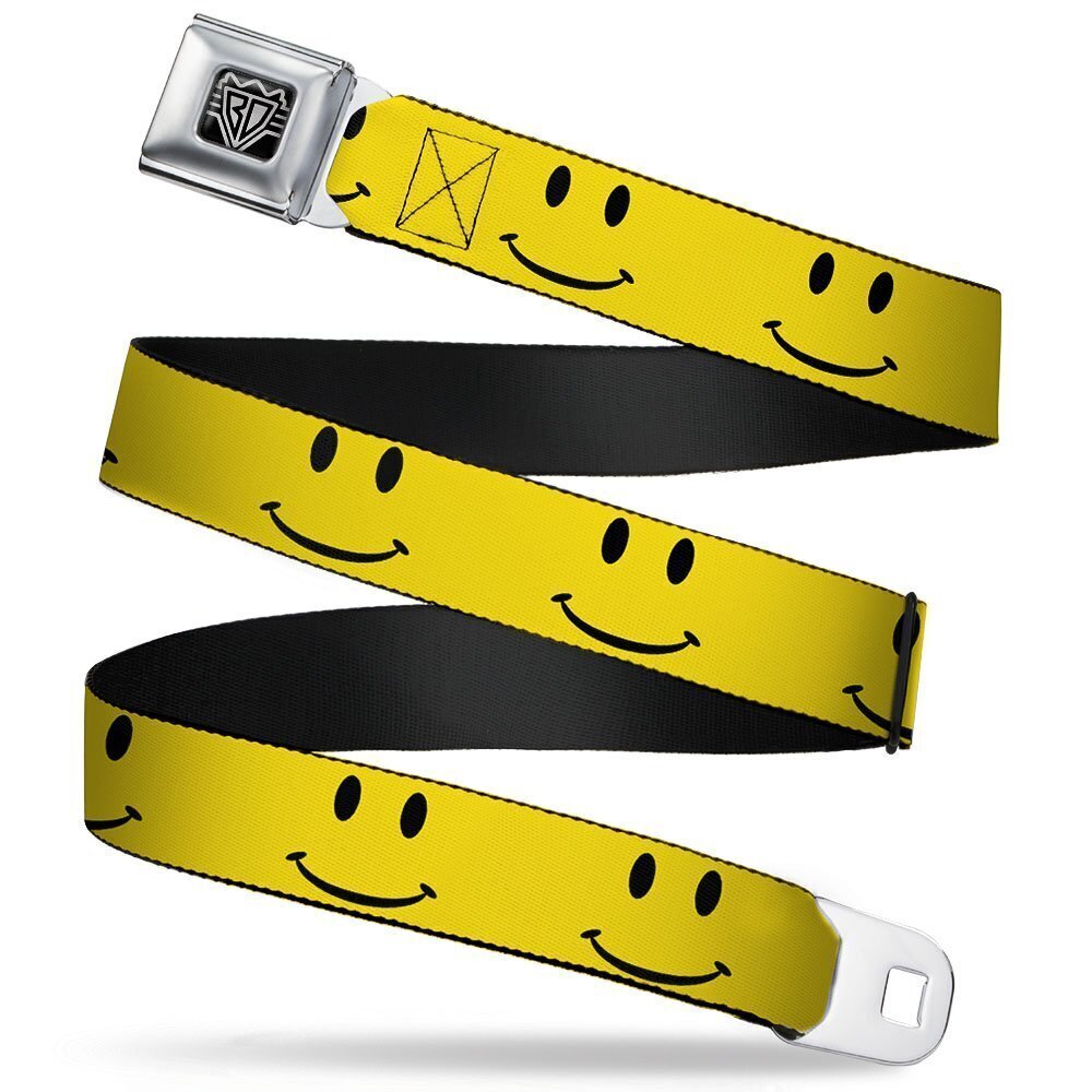 6721 Seatbelt Belt - Happy Face Yellow/Black - 1.0" Wide - 20-36 Inches in
